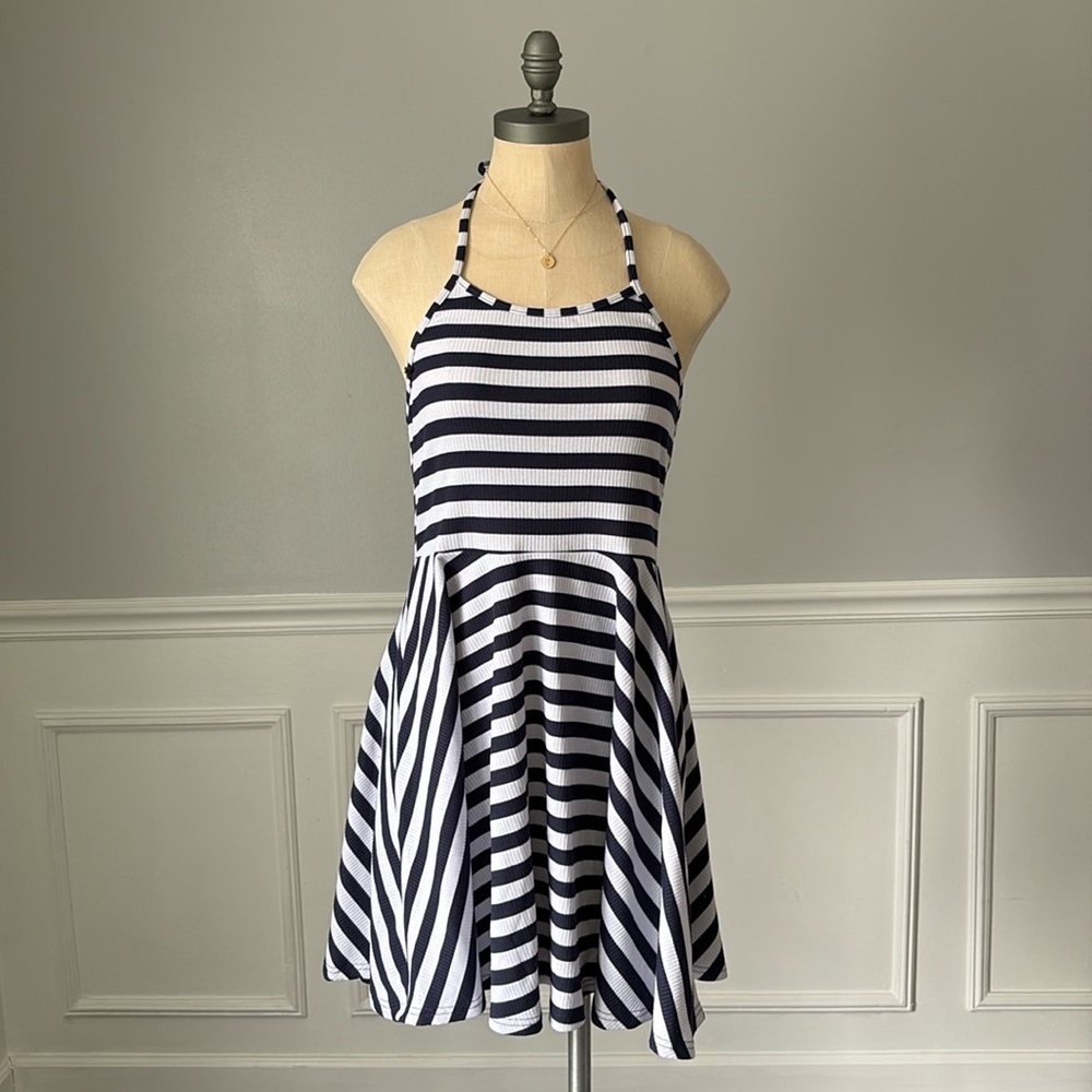 MINKPINK Open Back Striped Halter Dress